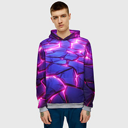 Толстовка-худи мужская Неоновые фиолетовые камни со свечением, цвет: 3D-меланж — фото 2