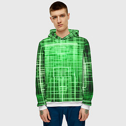 Толстовка-худи мужская Зелёные неоновые полосы киберпанк, цвет: 3D-белый — фото 2