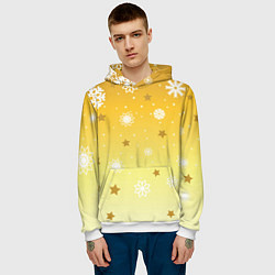 Толстовка-худи мужская Снежинки и звезды на желтом, цвет: 3D-белый — фото 2