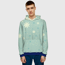 Толстовка-худи мужская Снежинки и звезды на матно зеленем, цвет: 3D-синий — фото 2