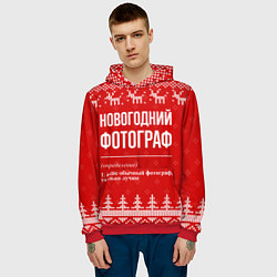 Толстовка-худи мужская Новогодний фотограф: свитер с оленями, цвет: 3D-красный — фото 2