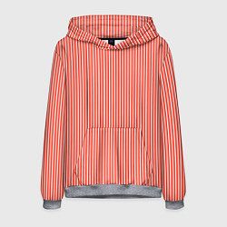 Толстовка-худи мужская Красно-белая вертикальная полоса, цвет: 3D-меланж