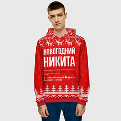 Толстовка-худи мужская Новогодний Никита: свитер с оленями, цвет: 3D-красный — фото 2