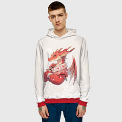 Толстовка-худи мужская Красный дракон в свитере, цвет: 3D-красный — фото 2
