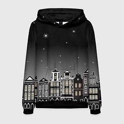 Толстовка-худи мужская Ночной город и звездное небо, цвет: 3D-черный