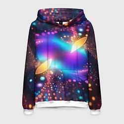 Толстовка-худи мужская Абстрактный розово синий фрактал, цвет: 3D-белый
