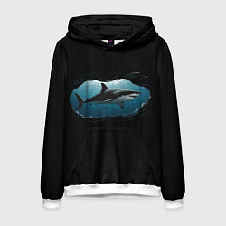 Толстовка-худи мужская Акула в овале, цвет: 3D-белый