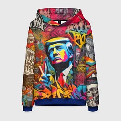 Толстовка-худи мужская Дональд Трамп - граффити - нейросеть, цвет: 3D-синий