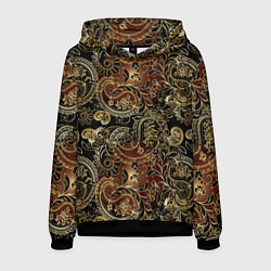 Толстовка-худи мужская Золотые узоры пейсли, цвет: 3D-черный
