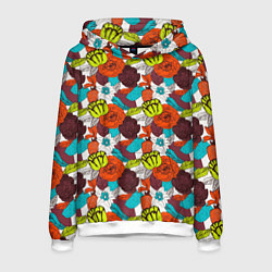 Толстовка-худи мужская Цветочное разноцветье, цвет: 3D-белый