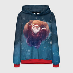 Толстовка-худи мужская Летящий Санта, цвет: 3D-красный