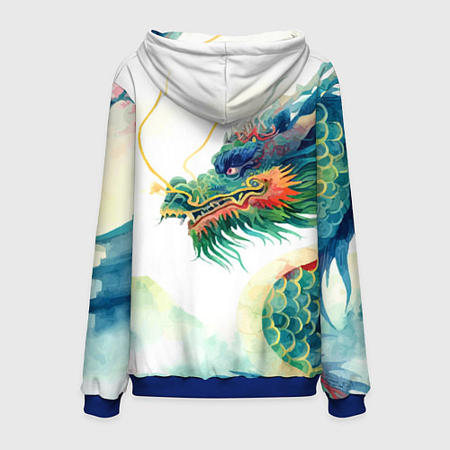 Мужская толстовка Japanese dragon - watercolor art / 3D-Синий – фото 2
