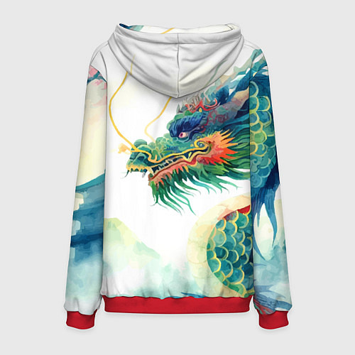Мужская толстовка Japanese dragon - watercolor art / 3D-Красный – фото 2
