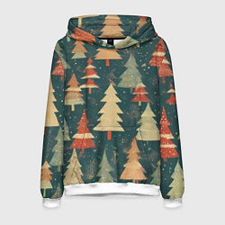 Толстовка-худи мужская Елки новый год, цвет: 3D-белый