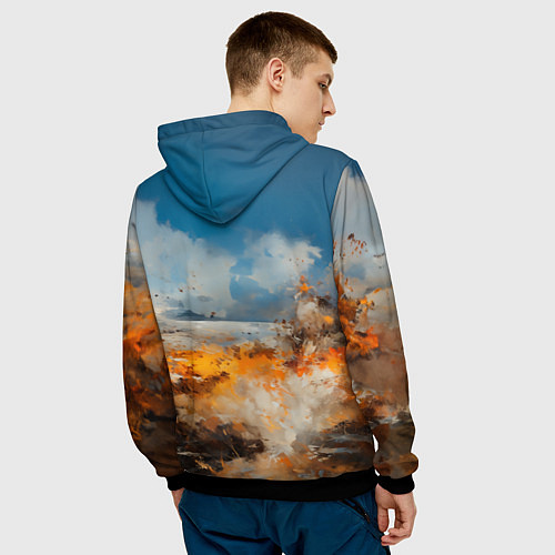 Мужская толстовка Белая лошадь скачет в поле / 3D-Черный – фото 4