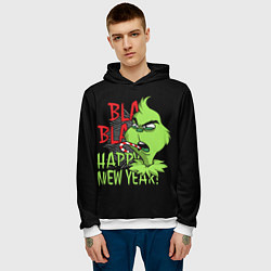 Толстовка-худи мужская Grinch - happy New Year, цвет: 3D-белый — фото 2