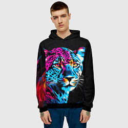 Толстовка-худи мужская Леопард в неоновых цветах, цвет: 3D-черный — фото 2