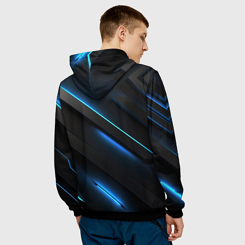 Мужская толстовка Черная конструкция с синими неоновыми вставками / 3D-Черный – фото 4