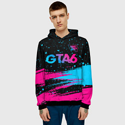 Толстовка-худи мужская GTA6 - neon gradient посередине, цвет: 3D-черный — фото 2