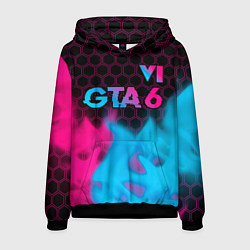 Толстовка-худи мужская GTA 6 - neon gradient посередине, цвет: 3D-черный