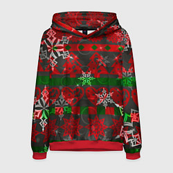 Толстовка-худи мужская Рождественские узоры ёлки и снежинки, цвет: 3D-красный