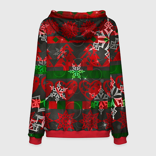 Мужская толстовка Рождественские узоры ёлки и снежинки / 3D-Красный – фото 2