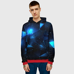 Толстовка-худи мужская Синяя геометрическая абстракция, цвет: 3D-красный — фото 2