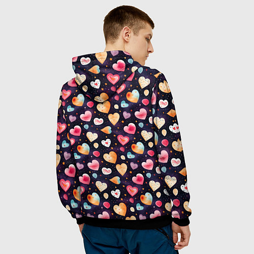 Мужская толстовка Паттерн с сердечками на Валентинов день / 3D-Черный – фото 4