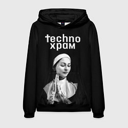 Толстовка-худи мужская Techno храм монашка в татуировках, цвет: 3D-черный