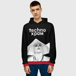 Толстовка-худи мужская Techno храм монашка в белом, цвет: 3D-красный — фото 2