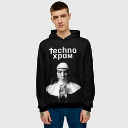Толстовка-худи мужская Techno храм монашка в молитве, цвет: 3D-черный — фото 2