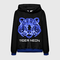 Толстовка-худи мужская Tiger neon art, цвет: 3D-синий