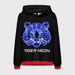 Толстовка-худи мужская Tiger neon art, цвет: 3D-красный