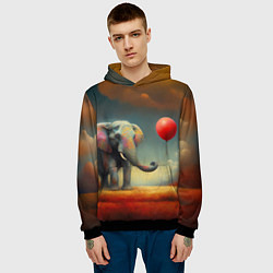Толстовка-худи мужская Грустный слон и красный шарик, цвет: 3D-черный — фото 2