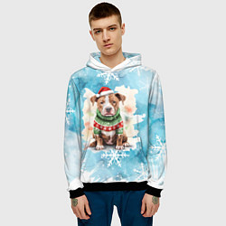 Толстовка-худи мужская Питбуль в новогоднем костюме, цвет: 3D-черный — фото 2