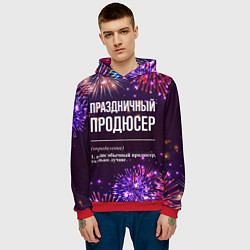 Толстовка-худи мужская Праздничный продюсер: фейерверк, цвет: 3D-красный — фото 2