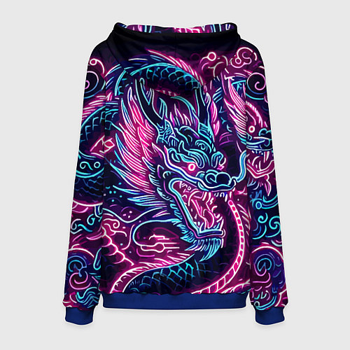 Мужская толстовка Neon Japanese dragon - irezumi / 3D-Синий – фото 2