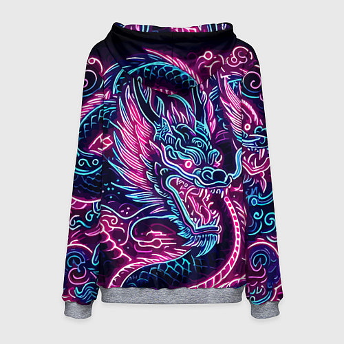 Мужская толстовка Neon Japanese dragon - irezumi / 3D-Меланж – фото 2