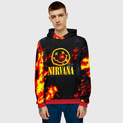 Толстовка-худи мужская Nirvana rock огненное лого лава, цвет: 3D-красный — фото 2