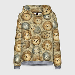 Толстовка-худи мужская Паттерн лесной ежик, цвет: 3D-меланж