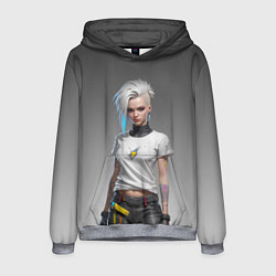 Толстовка-худи мужская Блондинка в белой футболке Cyberpunk 2077, цвет: 3D-меланж