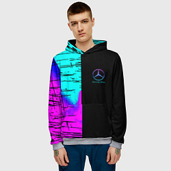 Толстовка-худи мужская Mercedes benz неон текстура, цвет: 3D-меланж — фото 2