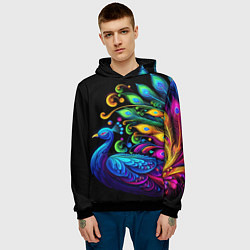 Толстовка-худи мужская Neon peacock - art, цвет: 3D-черный — фото 2