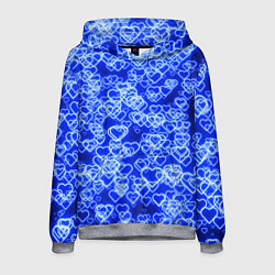 Толстовка-худи мужская Неоновые сердечки синие, цвет: 3D-меланж