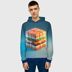 Толстовка-худи мужская Абстрактный гамбургер в форме куба, цвет: 3D-синий — фото 2