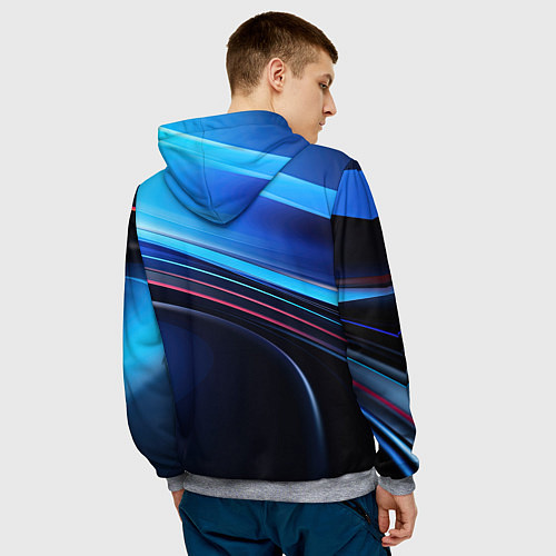 Мужская толстовка Синяя и черная абстракция геометрическая / 3D-Меланж – фото 4