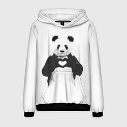 Толстовка-худи мужская Panda love, цвет: 3D-черный