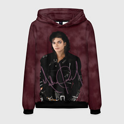Толстовка-худи мужская Michael Jackson на бордовом фоне, цвет: 3D-черный