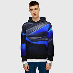 Толстовка-худи мужская Black and blue abstract background sport style, цвет: 3D-белый — фото 2