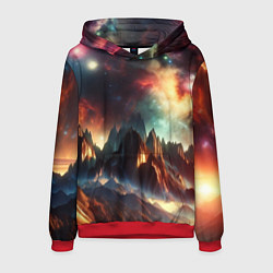 Толстовка-худи мужская Space landscape with mountains, цвет: 3D-красный